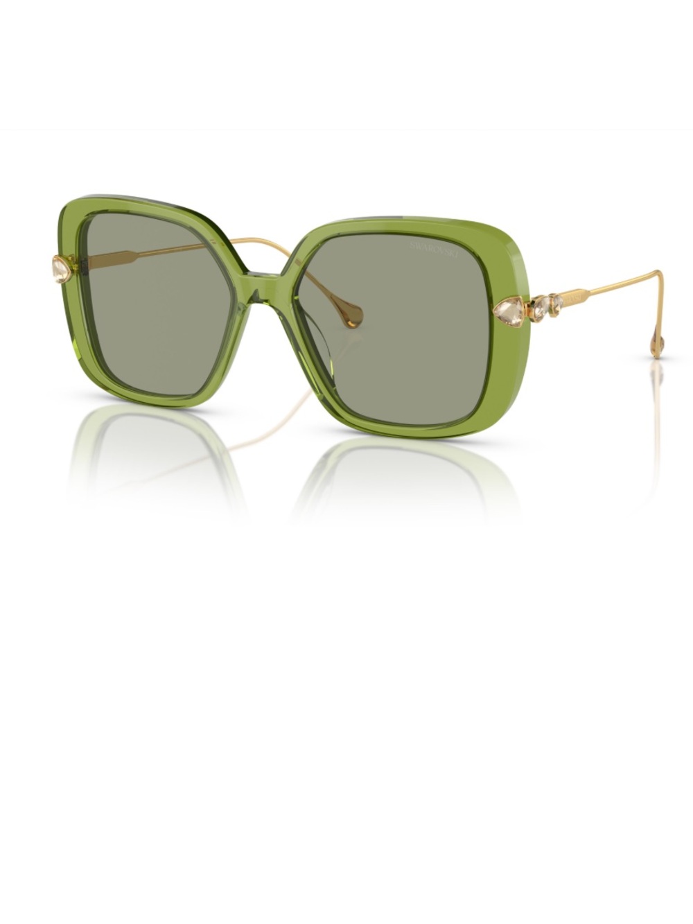 Swarovski Green Square Oversized Sunglasses with Gold Accents